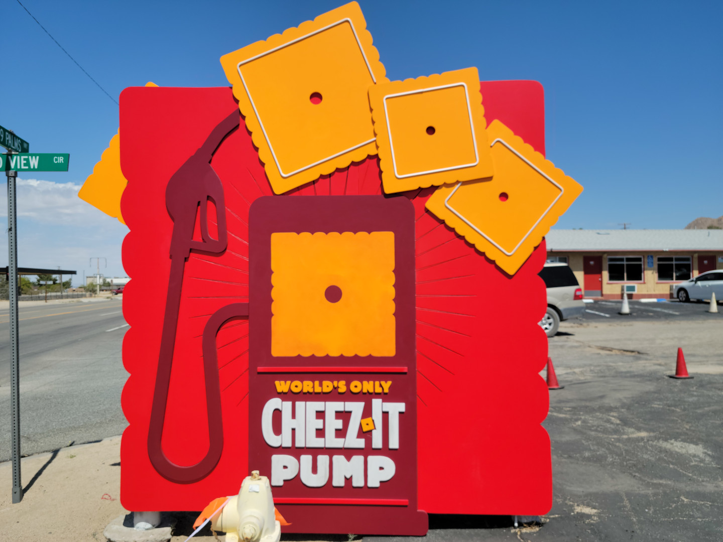 Cheez-It Stop pump sign